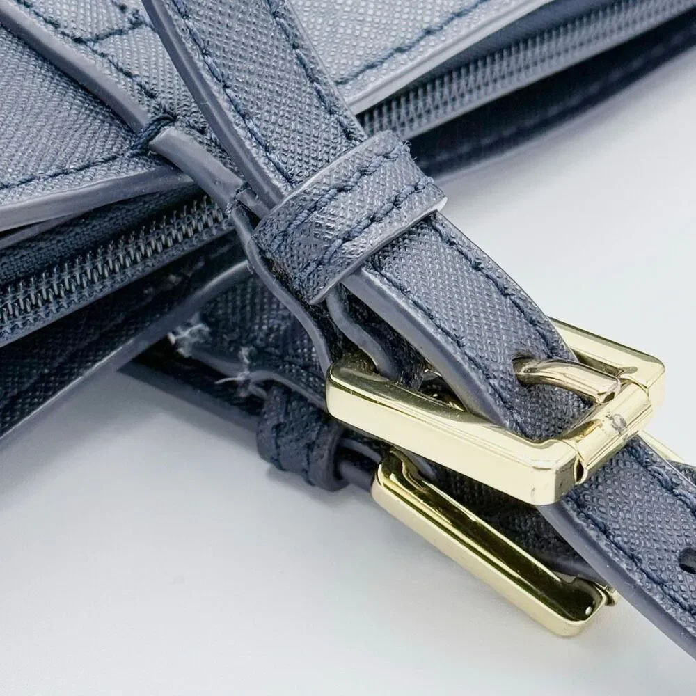 Tory Burch Navy Blue Saffiono Robinson Clutch Textured Leather Tote